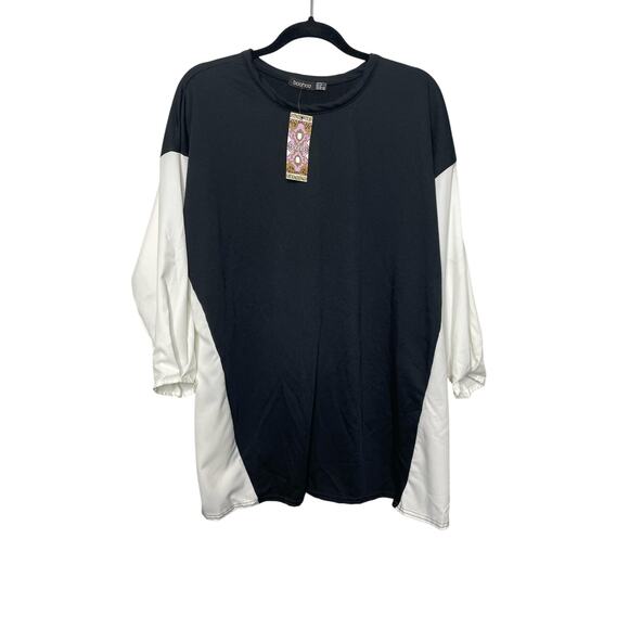 Boohoo Maternity Long Sleeve Top Crewneck Color Block White Black Size‎ 10 NWT - Picture 1 of 12
